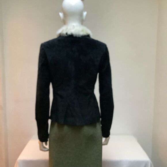 PETER COHEN ZIP FRONT FITTED SUEDE JACKET NWOT BLACK WHITE COLLAR DEATIL - Picture 4 of 6